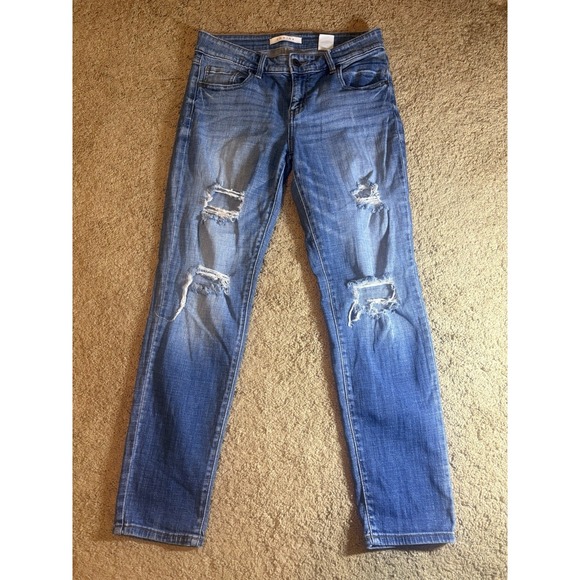 eunina Denim - Eunina Jeans Womens 7 Mid Rise Relaxed Skinny Distressed Grunge
